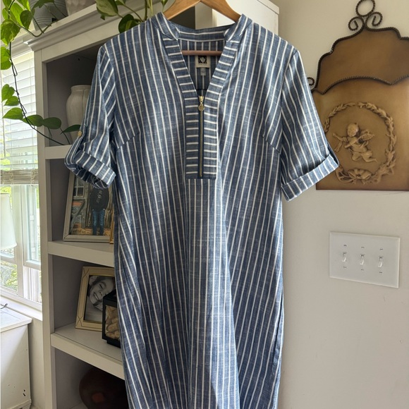 Anne Klein Navy Striped Casual Dress - Picture 1 of 3